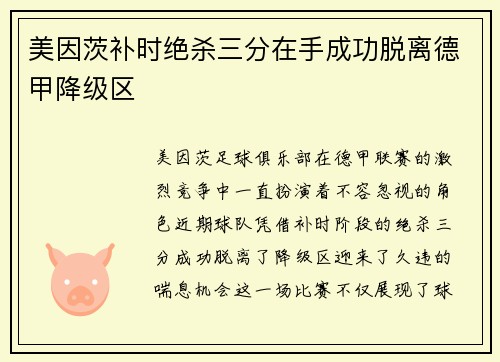 美因茨补时绝杀三分在手成功脱离德甲降级区